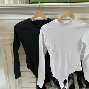 Quince Black and White Long Sleeve Bodysuits (two for one)
